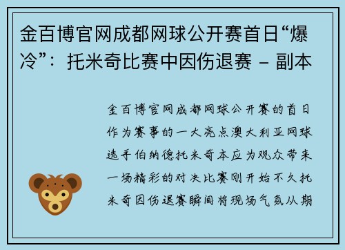 金百博官网成都网球公开赛首日“爆冷”：托米奇比赛中因伤退赛 - 副本